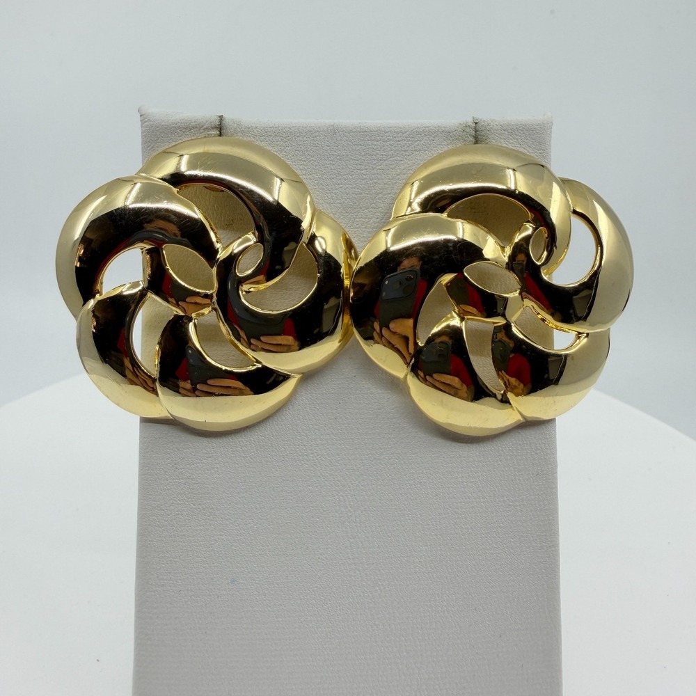 Y2K Chunky Gold Tone Swirl Stud Earrings - Statement Minimalist Geometric